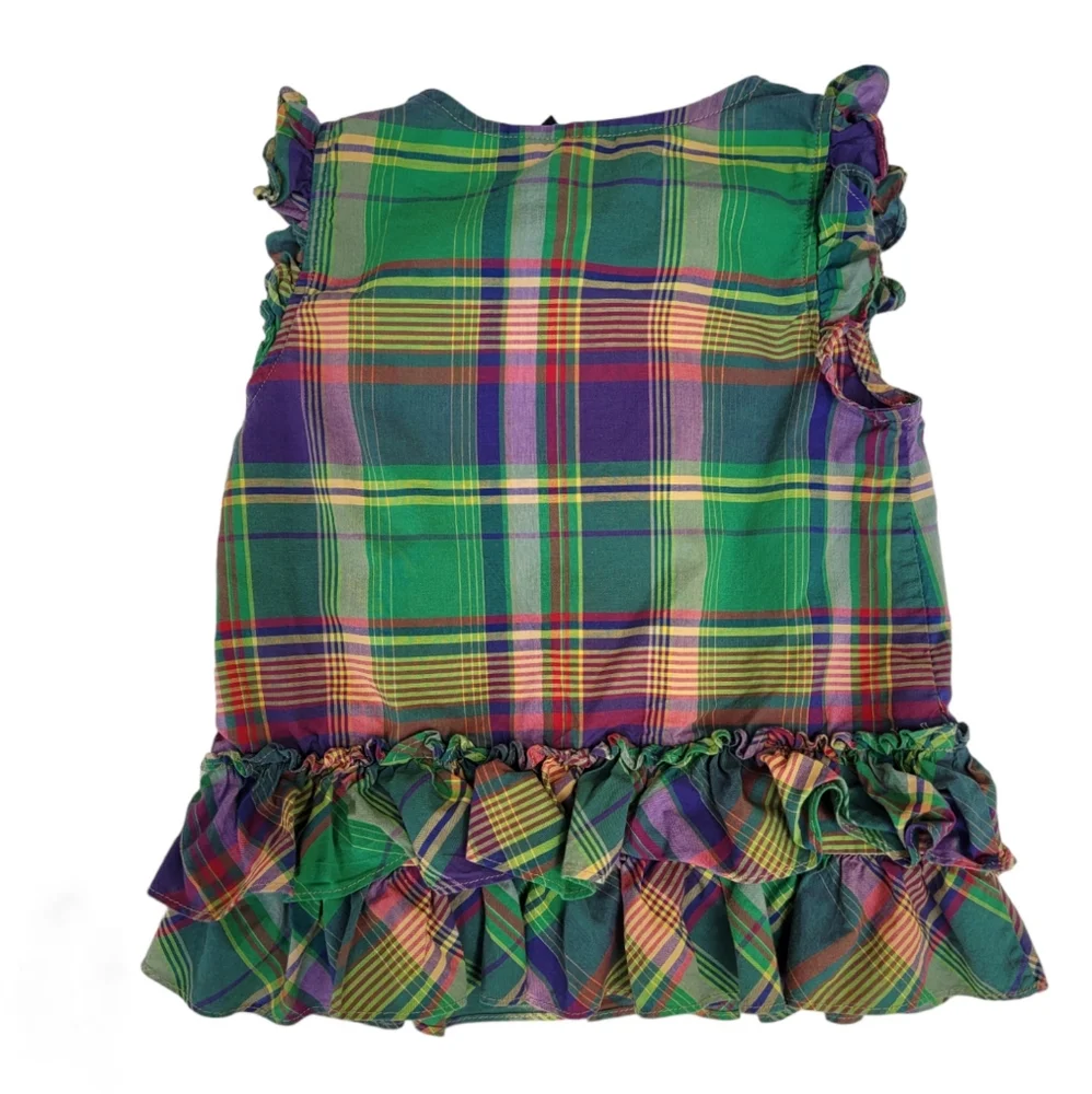 Ralph Lauren plaid ruffle button down sleeveless blouse